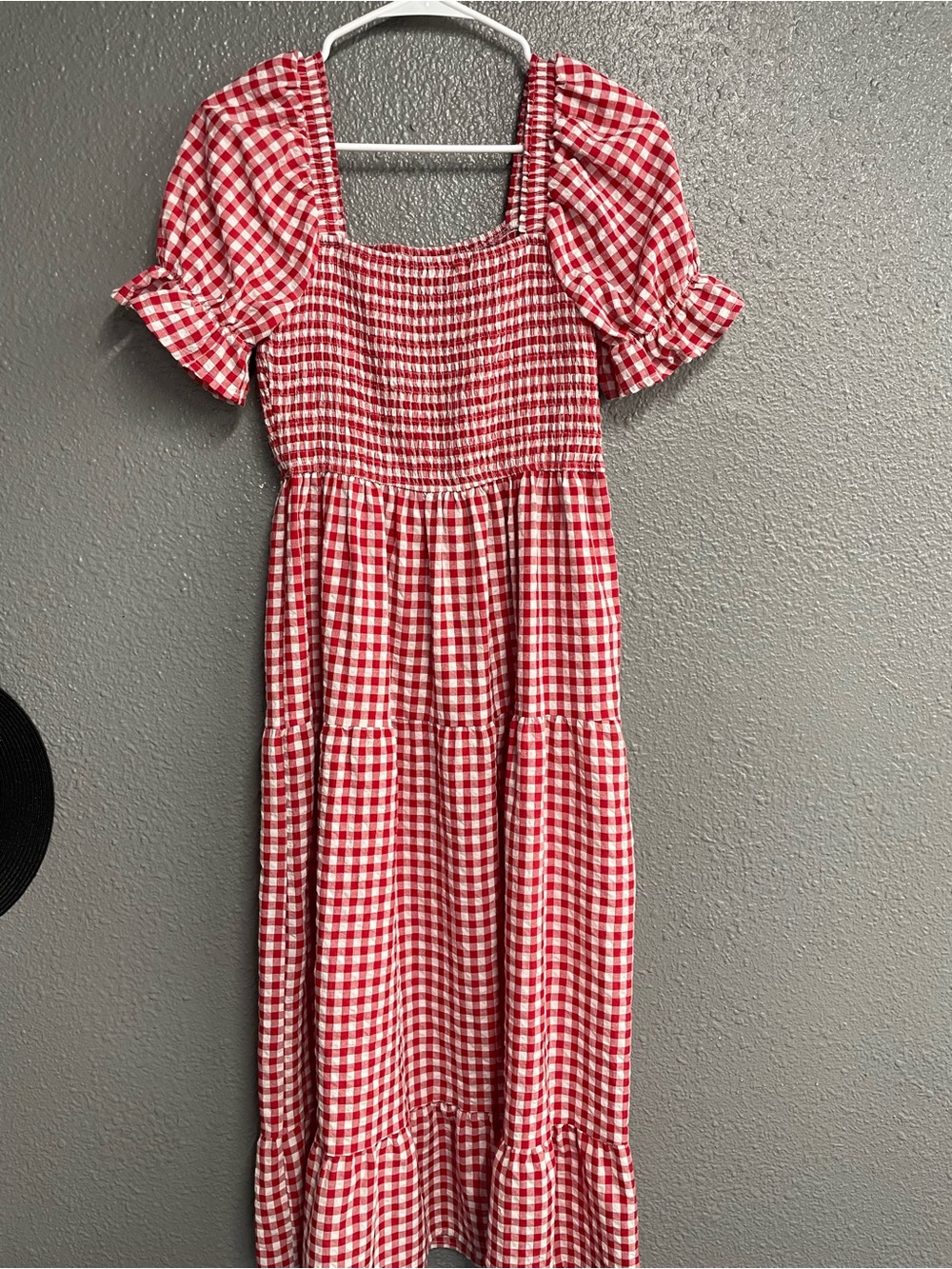 Red Gingham Puff Sleeve Maxi Dress